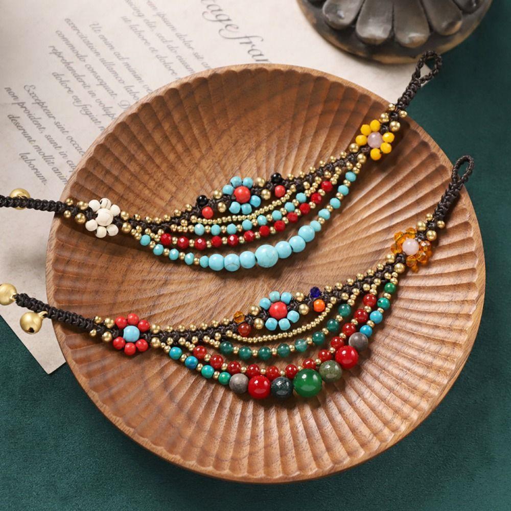 

Handwoven Craftsmanship Ethnic Style Woven Bracelet Bell Retro Hand Rope Girls зелений