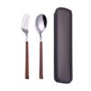 Stainless Steel Portable Tableware Wooden Chopsticks Spoon Fork Set Student Outdoor Picnic Convenience Box Three-piece Set