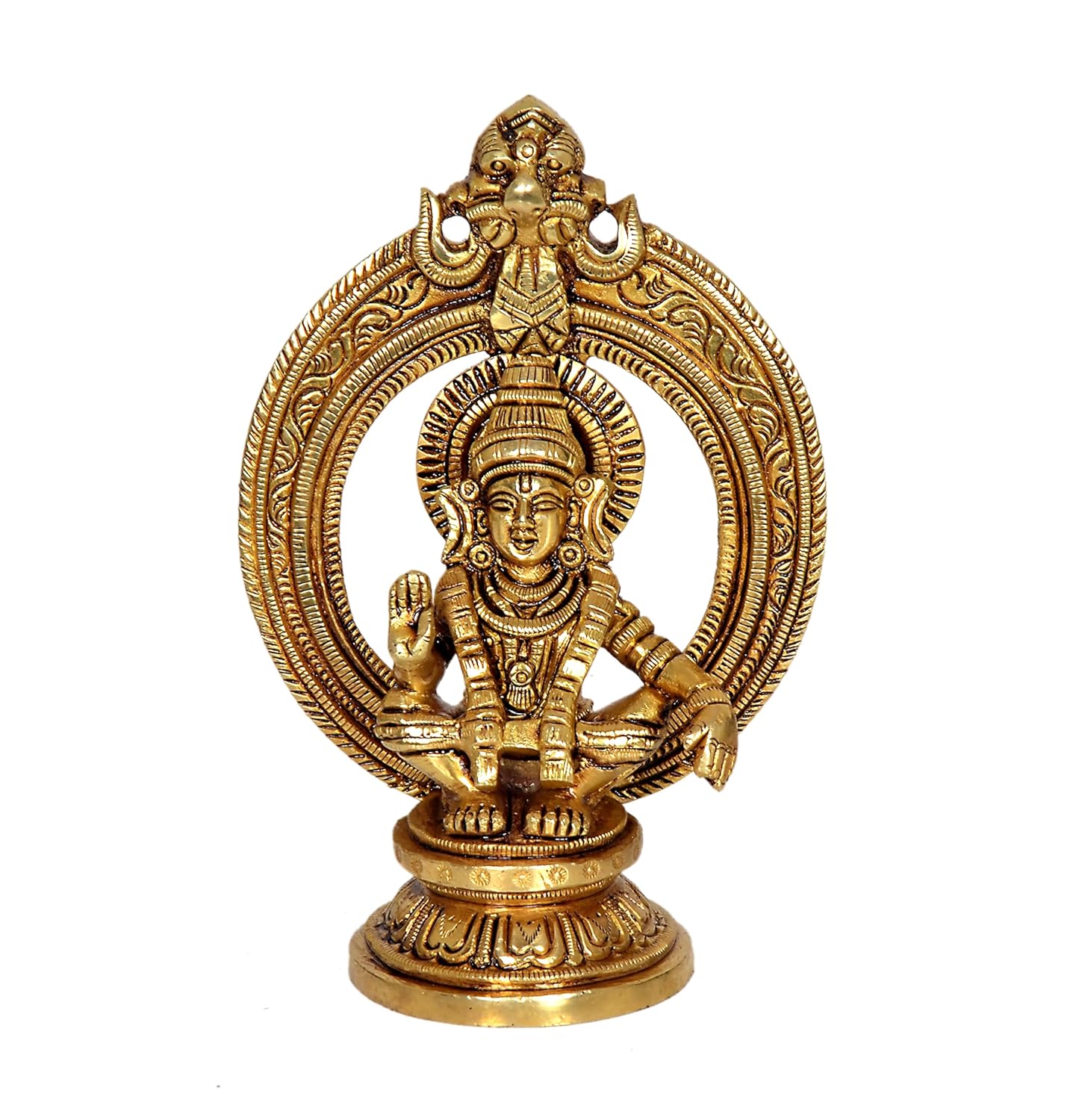 Pure Brass Idol, Lord Ayyappan Statue, Beautiful Religious Idol, Gold - 5 Inch