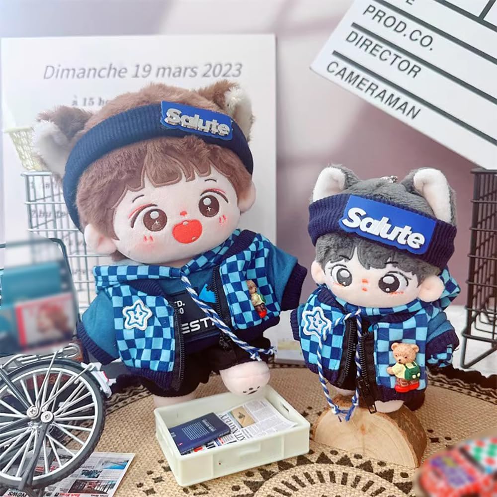 Niannyyhouse 10cm~15cm 20cm 40cm Plüschpuppenkleidung Stirnband Kapuzenpullover Mantel Hose Baumwollpuppe Anziehzubehör (Hellblau 10cm~15cm)
