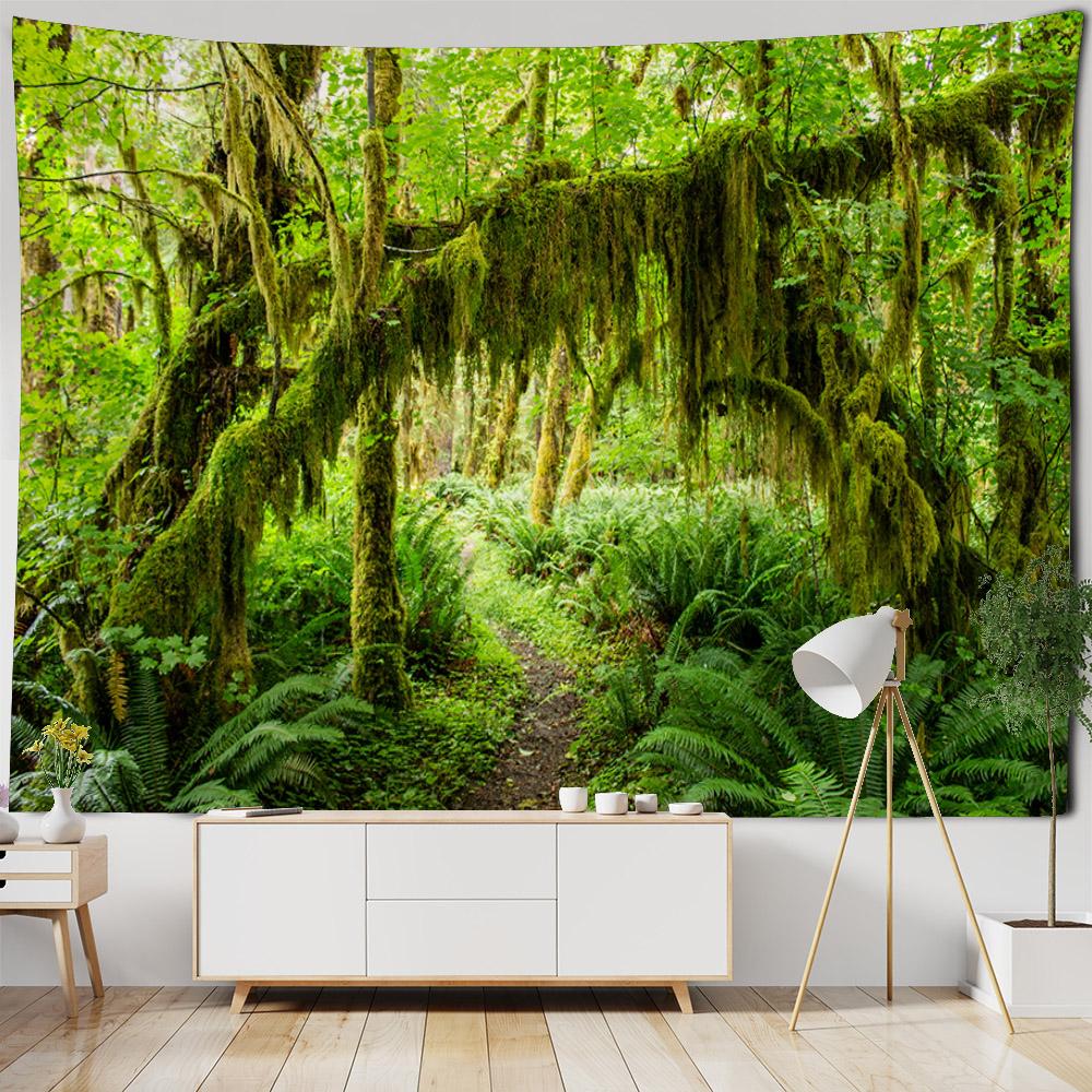 Forest waterfall tapestry, jungle wall hanging, aesthetic room decoration, Bohemian hippie living room, bedroom wall decoration