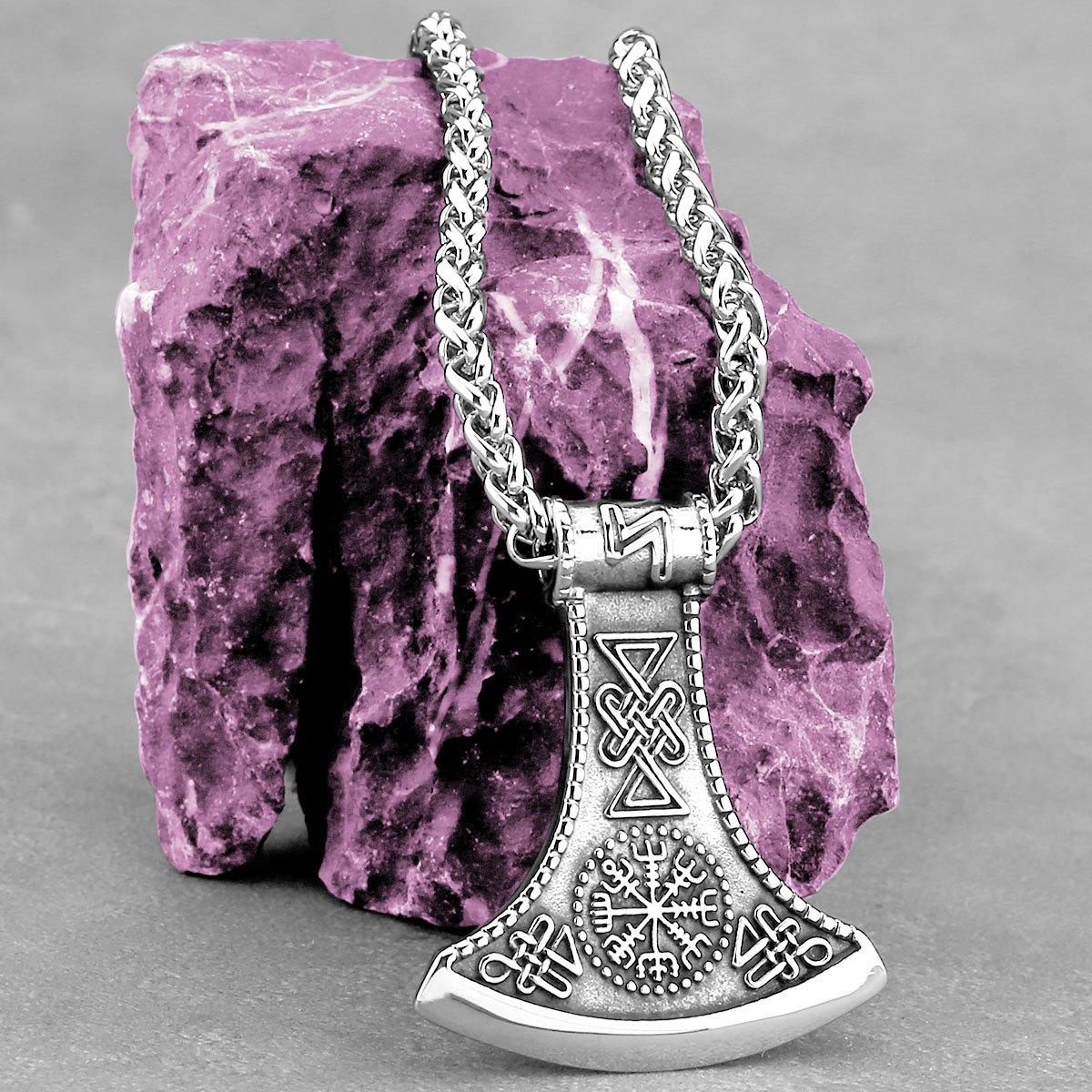 Nordic Compass Rune Ax Necklace Stainless Steel Men Viking Amulet Pendant Necklace Fashion Vintage Jewelry Gifts Wholesale