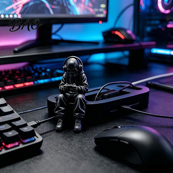 Office Desk Gadgets 3D Printed Skeleton Figurine Gaming Decor, Sitting Statue Game Decor Room Decoration, Computer & Edge Sitter for E-sports