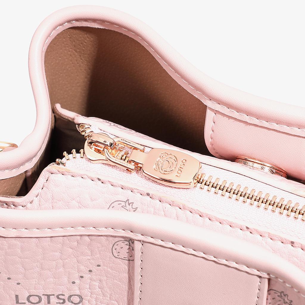 New Disney Strawberry Bear Series PVC Bucket Bag Handbag Women's Strawberry Pink/Cream White BMK-72626