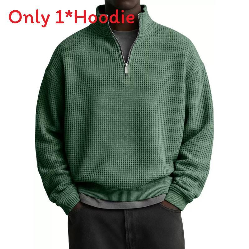 Minimalist Stand Collar Long Sleeve Mens Hoodie With Polyester Fabric For Casual Wear