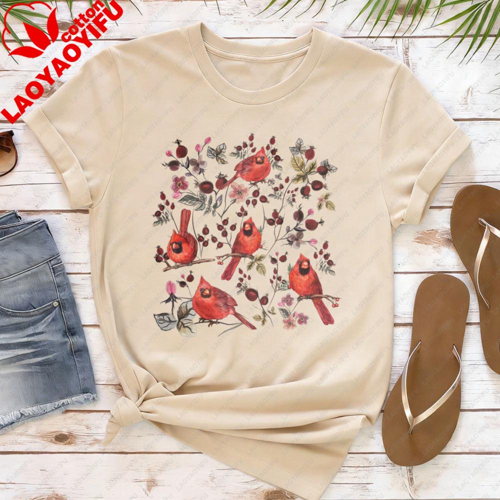 Vintage Cottagecore Wildflower Red Cardinal Shirt Goblincore Nature TShirt Bird Lover Gift Tee Cottage Core Wildflowers Shirts