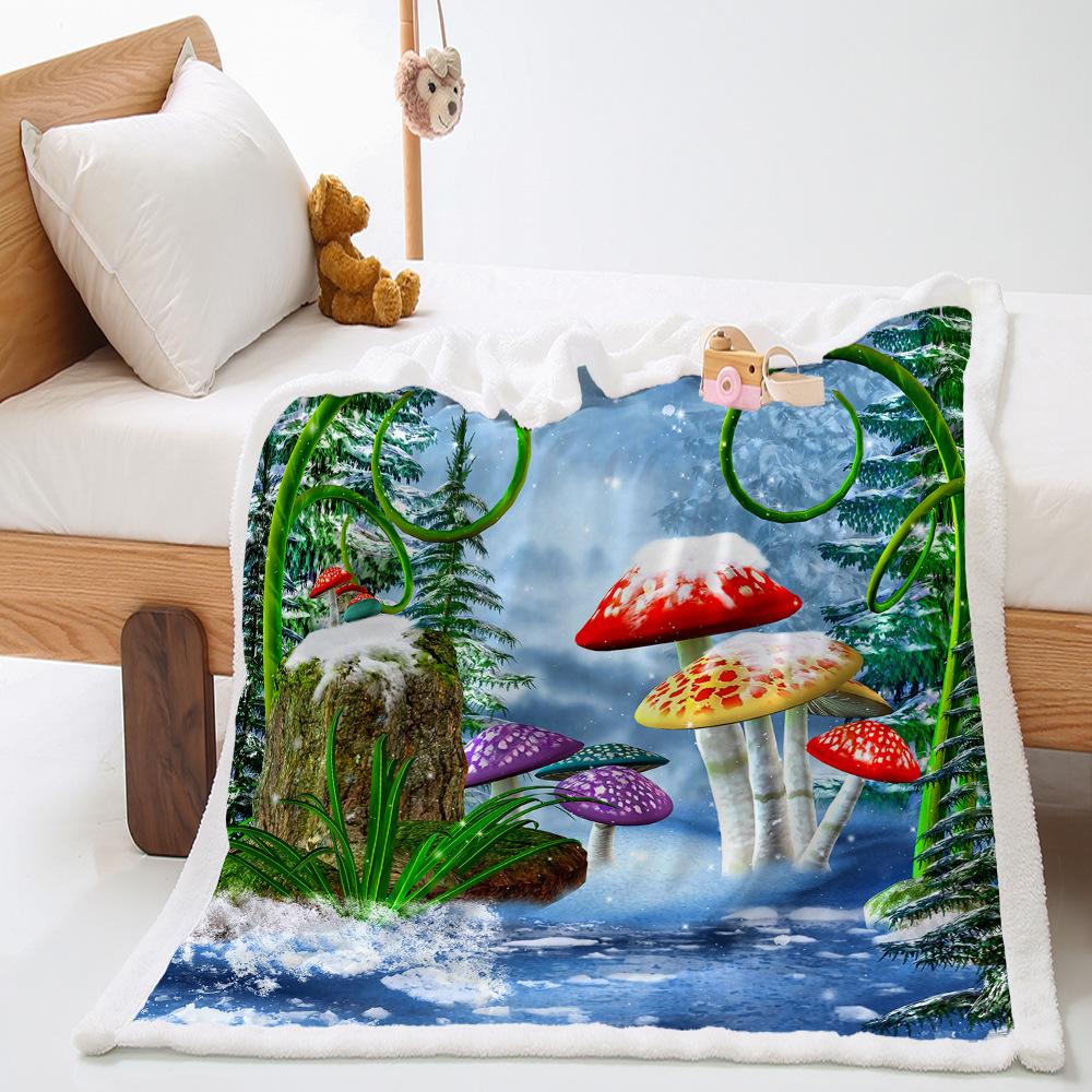 Funny Cartoon Mushroom Print Thickened Lamb Wool Crystal Fleece Retro Blanket Blanket Minimum Order One Piece