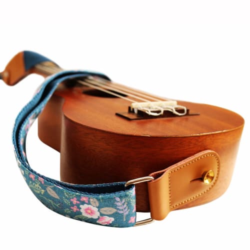 MUSIC FIRST Original Design Retro "Misty Garden At Dawn" Soft Cotton & Genuine Leather Ukulele Strap/Shoulder Strap with Branded Strap Locker