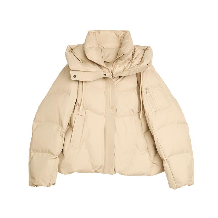 ELLE Minimalist Solid Color Hooded Design Warm Short Sleeve Duck Down Jacket Women outerwear EY52506
