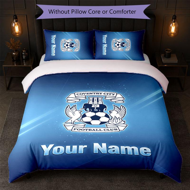 Coventry City FC Benutzerdefinierter Name Text Bettwäsche-Set 1 Bettbezug+2 Kissenbezüge Fußball-Logo Personalisierte Geschenk für Besonderen Anlass Schlafzimmer Dekoration