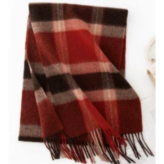 Plaid Scarf for Women 100% Wool Shawl All-Match Tassel Warm Comfortable Luxury Clothes New Fashion Autumn Winter Scarves