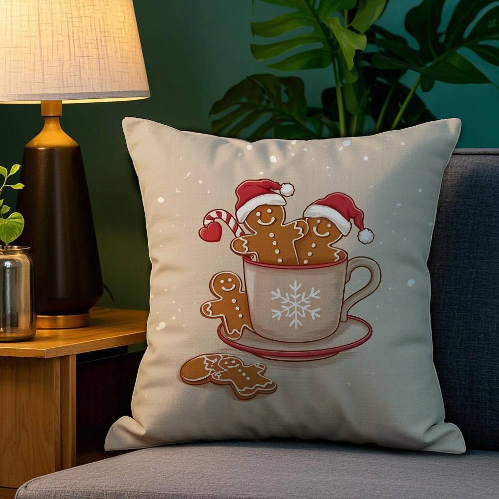 Christmas Santa And Deer Pillow Case Plush Fabric Soft Double Sided Print Sofa Cushion Cover Throw Pillow Covers