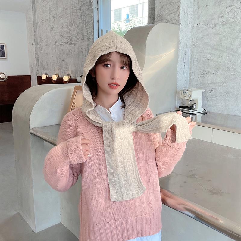 Women's Korean Knitted Hooded Shawl Vest - Casual Solid Color Layered Outerwear