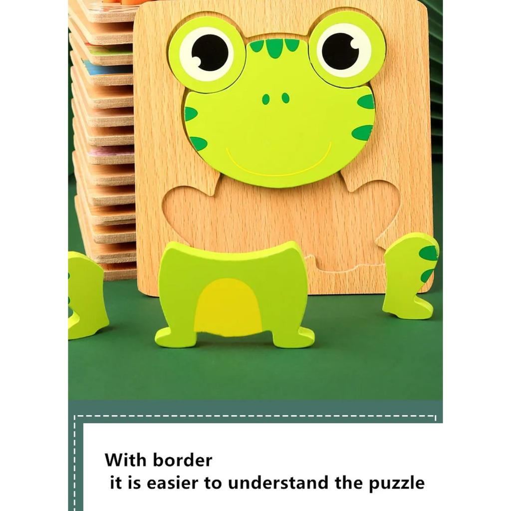 High Quality 3D Wooden Puzzles Educational Cartoon Animals Early Learning Cognition Intelligence Puzzle Game For Children Toys