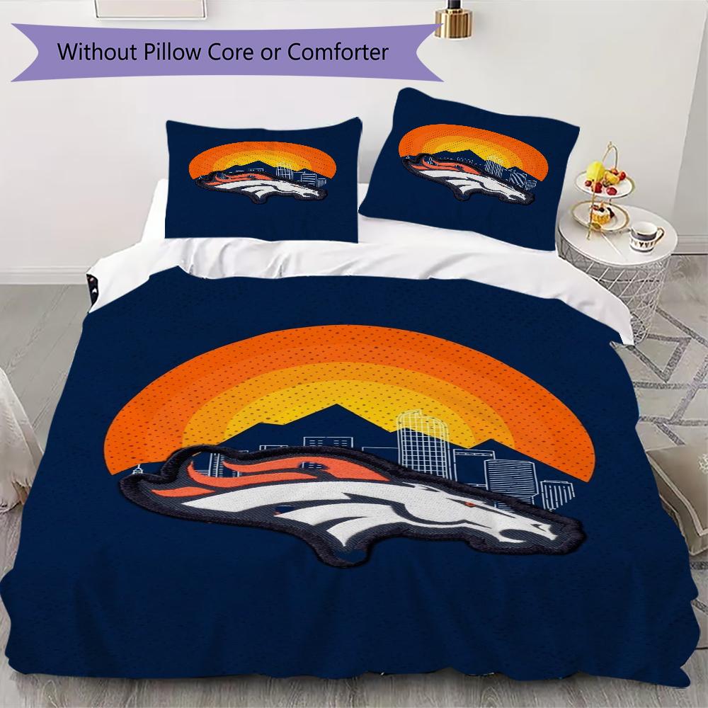 Denver Broncos Pattern Bedding uilt Set uilt Cover Pillowcase Home Decoration Birthday Gift (1*duvet cover + 2*pillowcase without core)