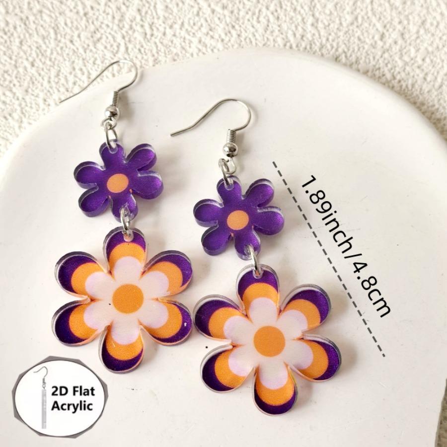 2D Flat One to Two Acrylic Flower Connected Earrings Elegant and Fashionable Temperament Suitable for Valentine's Day Gift Giving and Daily Wear