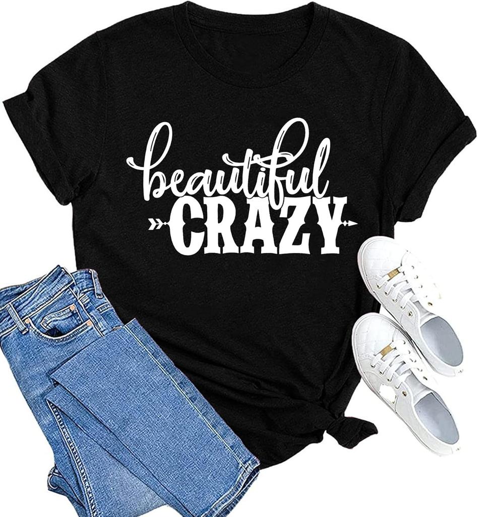 LINZEOO Beautiful Crazy Shirt for Women Country Music Tshirts Funny Concert Tee Tops