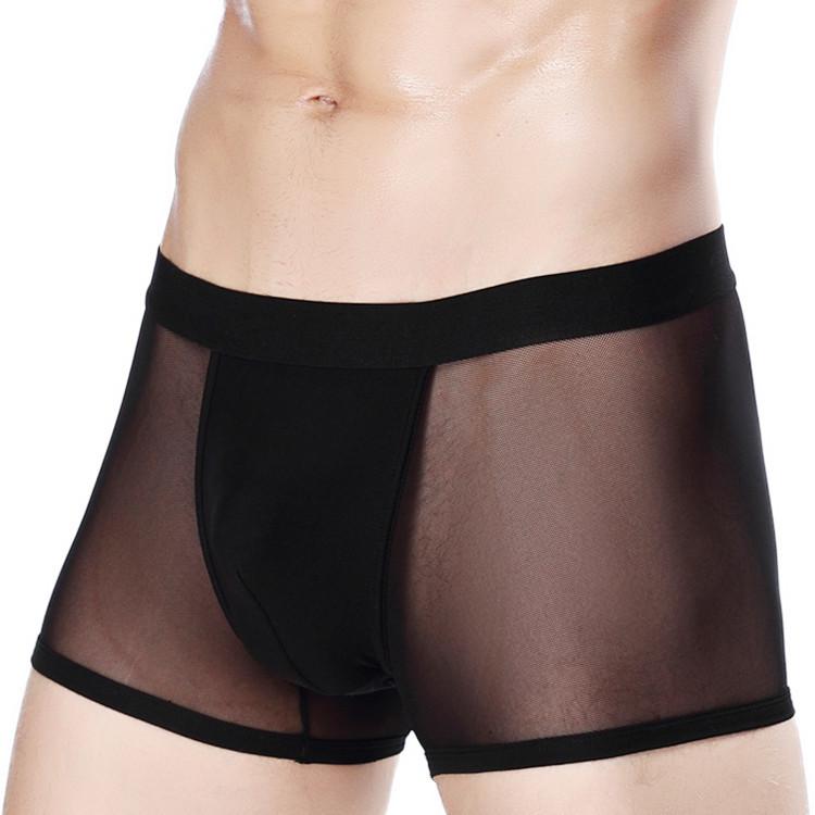 Men's Mesh Transparent Boxer Briefs Sexy Mesh Holes Hollow Breathable Four Corner Male Underwear Shorts