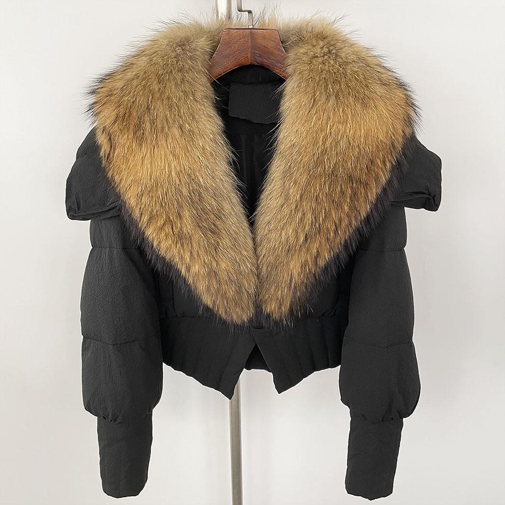 OFTBUY Down Jacket Women 2024 New Winter Natural Real Raccoon Fox Fur Collar Short White Duck Down Coat Thick Warm Casual Outerwear