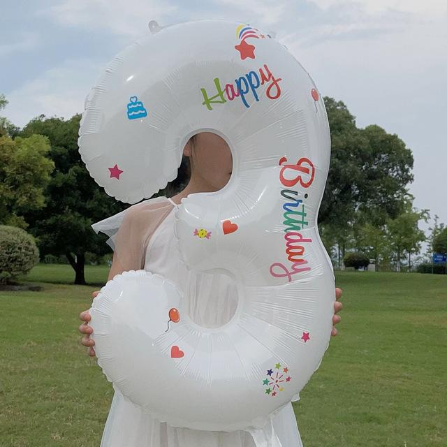 32 Inch Standing White Number Balloons Birthday Decoration Balloons Kids Birthday First Party Girl Banquet Shower Baby Decor 