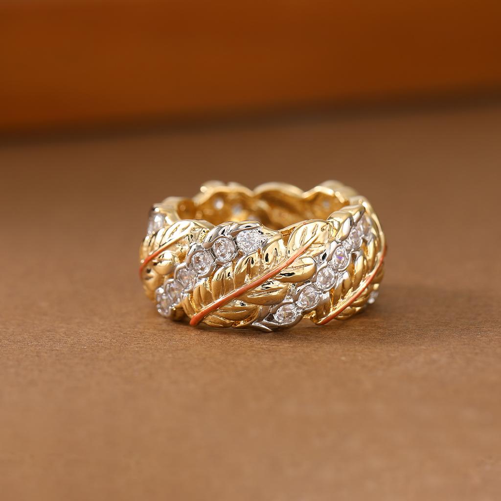 Retro Luxury Wheat Synthetic Zircon Ring Copper Material Women Jewelry Ring For Banquet Matching