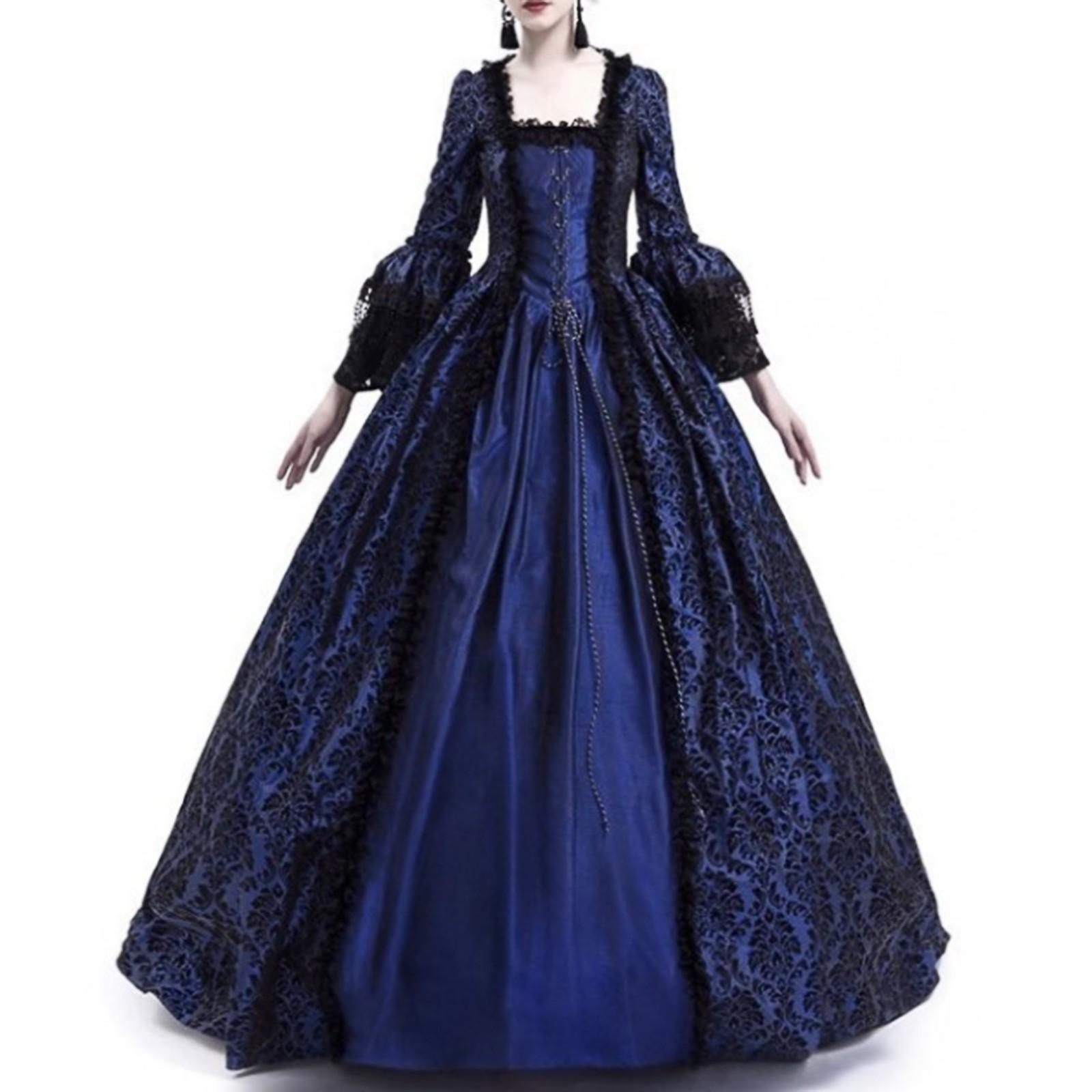 

Женское винтажное ретро-готическое платье с длинным рукавом с капюшоном, длинное платье, платья XXXL тёмно-синий