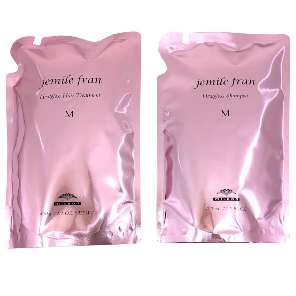 Bulk Milbon Jemile Fran Heat Gloss M Shampoo 400ml and Treatment 400g Refill Set Yamalife Original Purchase [Includes Tissues]