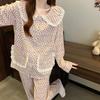 Cloud Cotton Pajamas Women'S Spring Sweet Pink Floral Long-Sleeved Loungewear Suit
