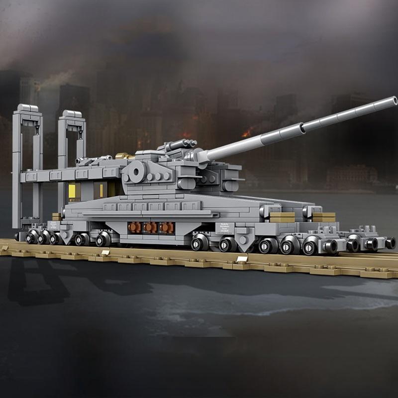 628PCS WW2 Dora 800mm Eisenbahngeschütz Militärkanone MOC Bausteine Steine Modell Armeewaffe Panzer Kinderspielzeug Erwachsener Kinder Junge Weihnachtsgeschenk