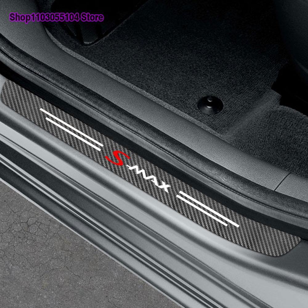 4pcs Carbon Fiber Car Door Sticker For Ford Smax Cmax Bmax Auto Threshold Decoration