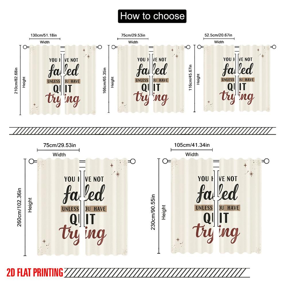 2pcs 2D flat printing Window Treatment Curtains Motivational Quote Polyester Fabric Without Electricity Festive Holiday Use for