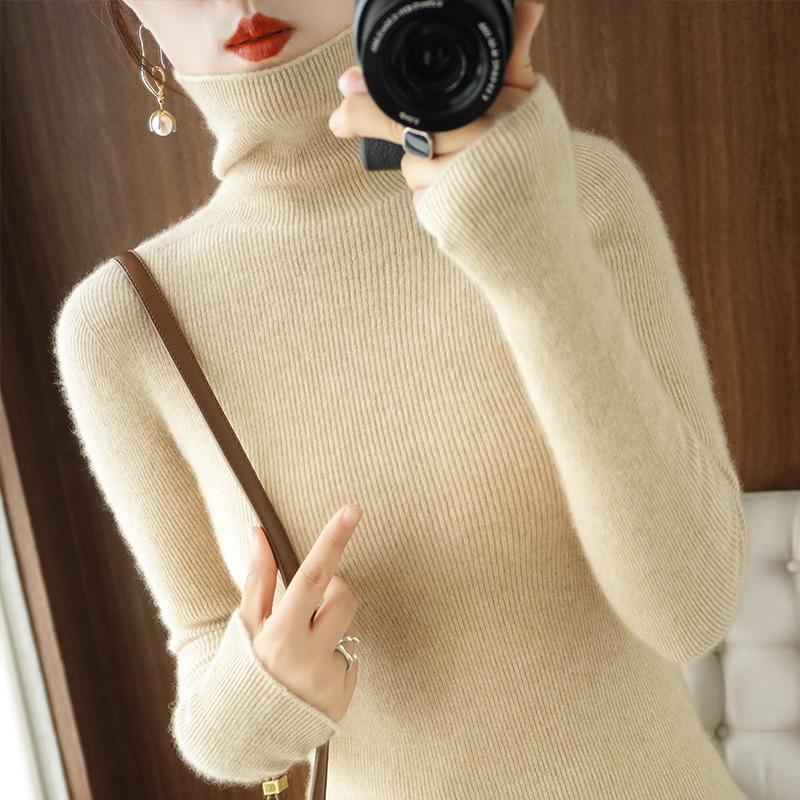 Women's Slim Fit High Neck Knit Sweater - Autumn/Winter Base Layer Pullover