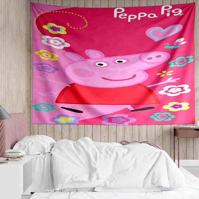 Peppa-Pig Print Tapestry, Backdrop, Easy Setup, Ideal for Bedroom, Office & Living Room, with Aesthetic Wall Hanging Decor.