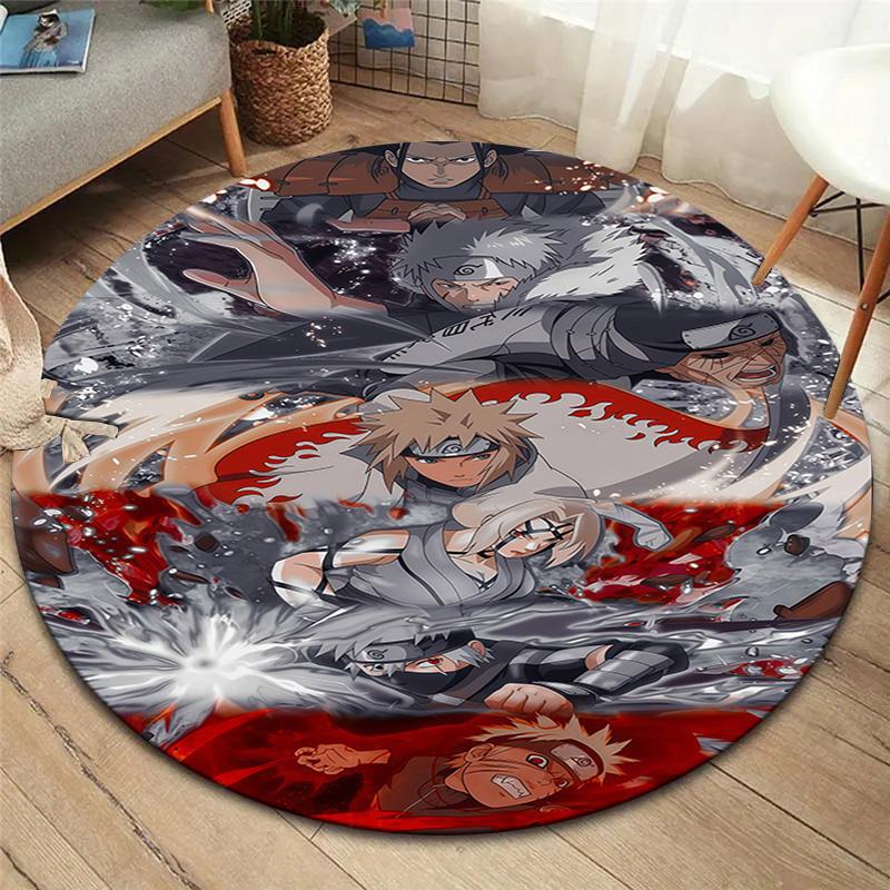 Naruto Team Battle Round Area Rug Carpet Rug For Living Room Bedroom Sofa Playroom Decor Nonslip Floor Mat