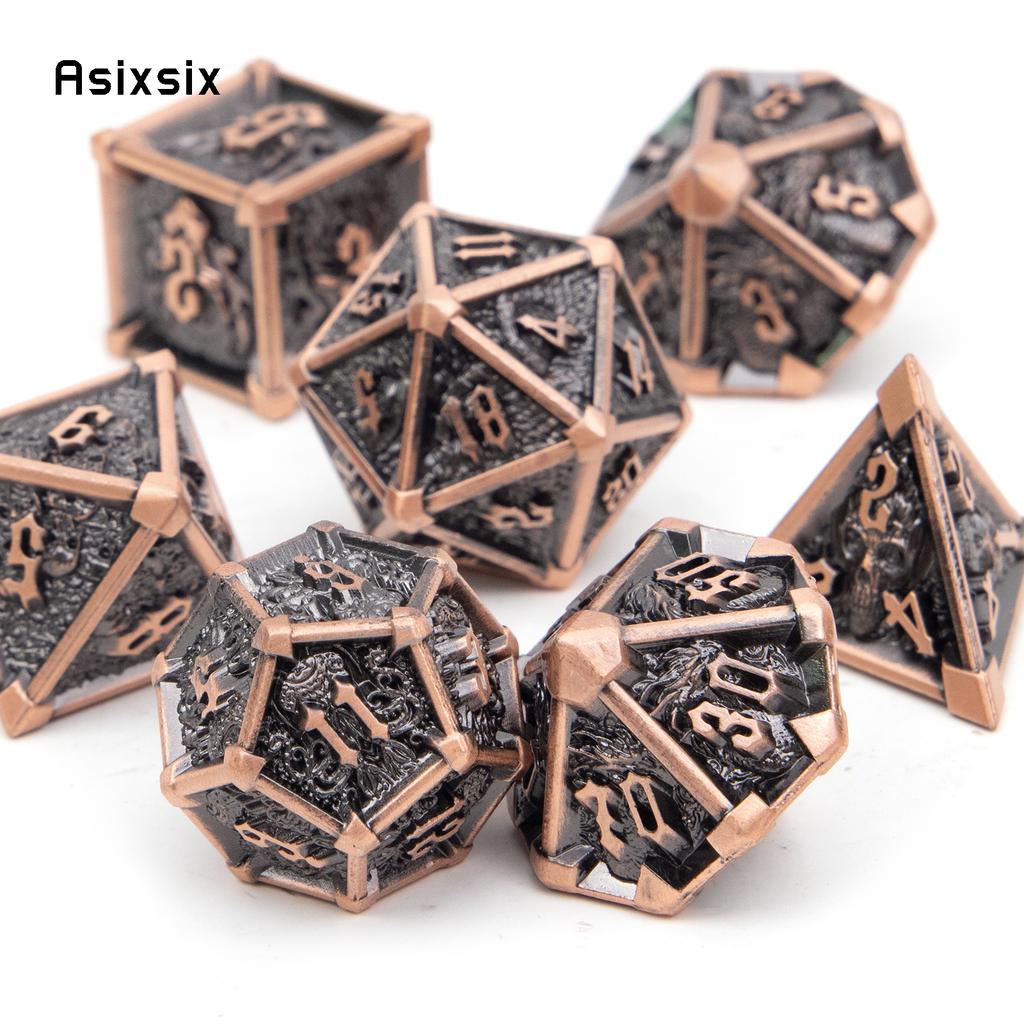 7 Pcs Black Copper Skull Metal Dice Solid Metal Polyhedral Dice Set Suitable for Role-Playing RPG Board Game Card Game