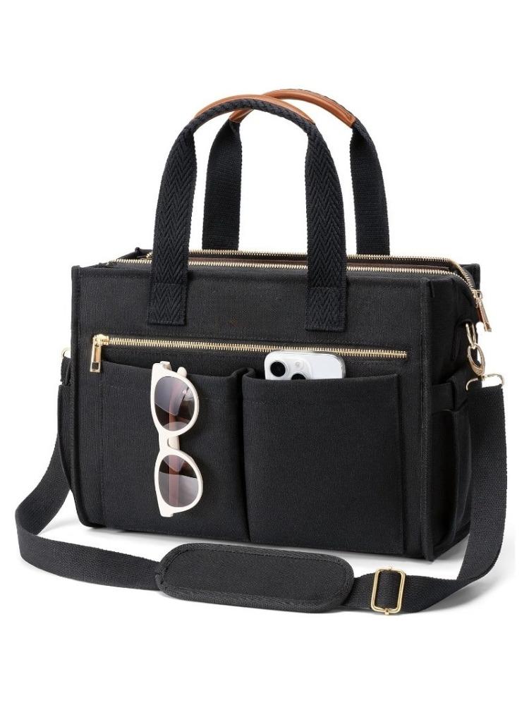 15-Pocket Large Crossbody Tote Bag with Laptop Compartment, Zipper Closure & 15-Pocket Organizati - Heavy-Duty Nyl Bookbag