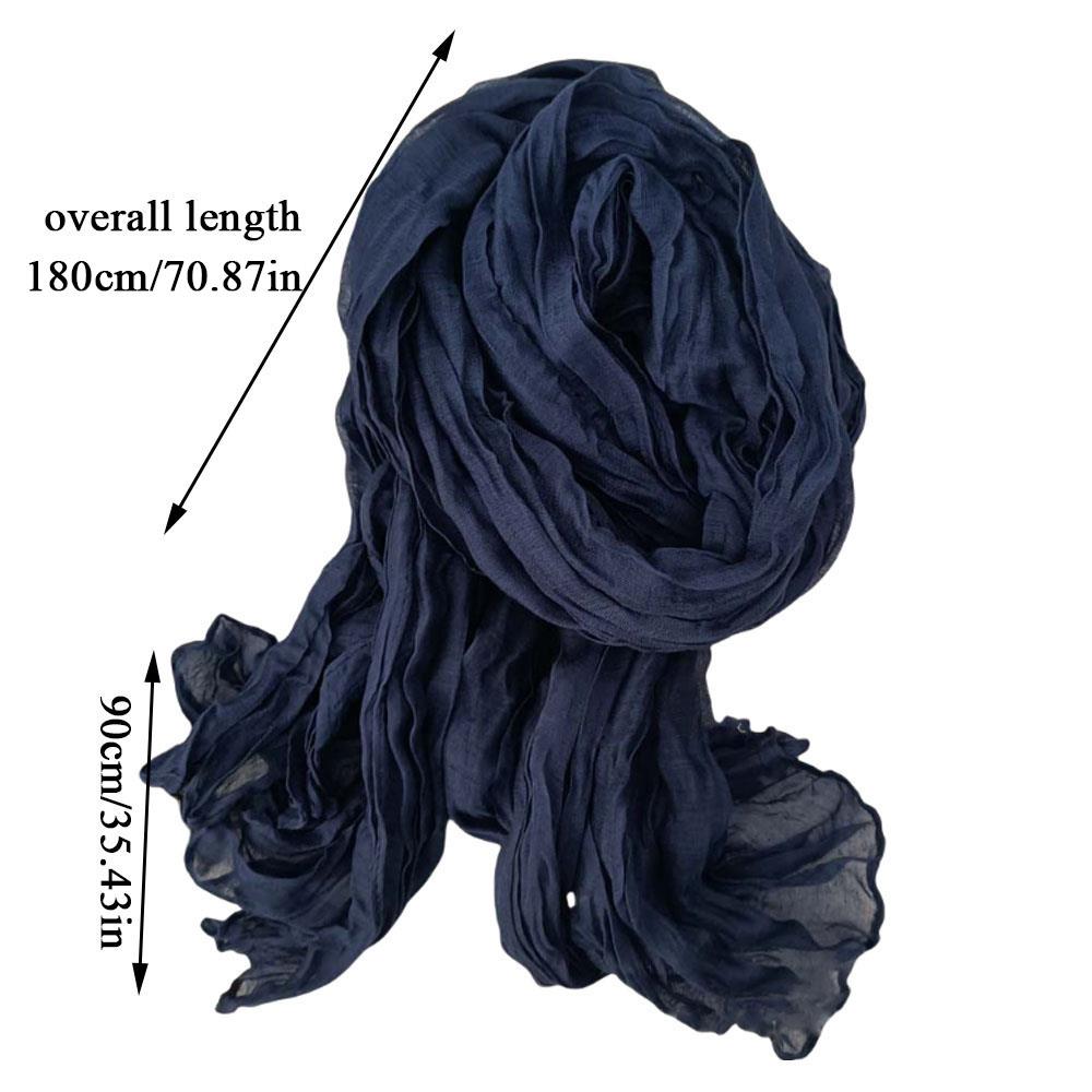 Autumn Winter Women Long Scarf Solid Color Pleated Elegant Womens Shawl Vintage Casual Warm Neck Warmer Trend Cotton Hemp Scarf