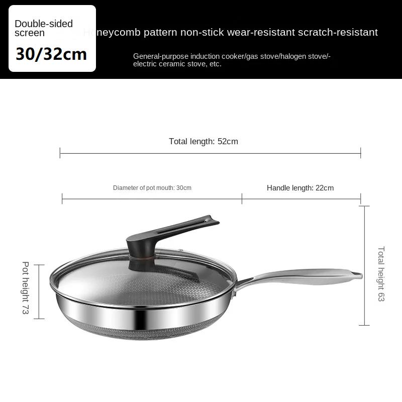 304 High-quality Non Stick Pan Flat Bottomed Pan Kitchen Tools No Oil Smoke Steak Pancakes Stir Fried Vegetables Honeycomb Pot