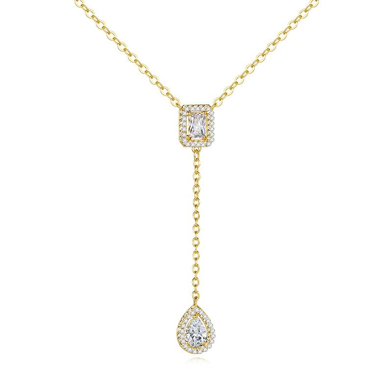 Luxury Ladies Elegant Droplet Pendant Necklace Fashion Girl Shining Rectangle Cubic Zircon Charm Chain Necklaces Wedding Jewelry