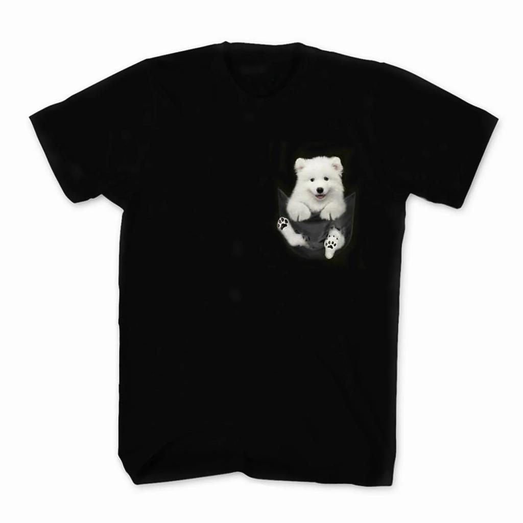Samoyed In Pocket Cute Puppy Printed Dog Lovers Gift TShirt 100 Cotton ONeck Short Sleeve Casual Mens Tshirt Size S3XL