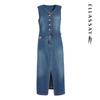 ELLASSAY Retro Denim Sleeveless Faux Two-Piece Dress