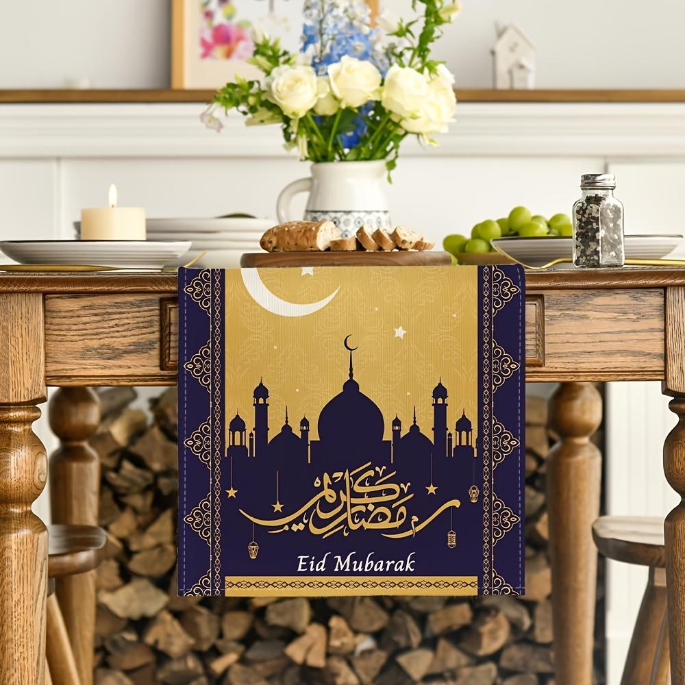 Eid Mubarak Golden Moon Linen Table Runner Home Decorations Ramadan Kareem Eid Al Fitr Dining Table Runners Ramadan Decorations