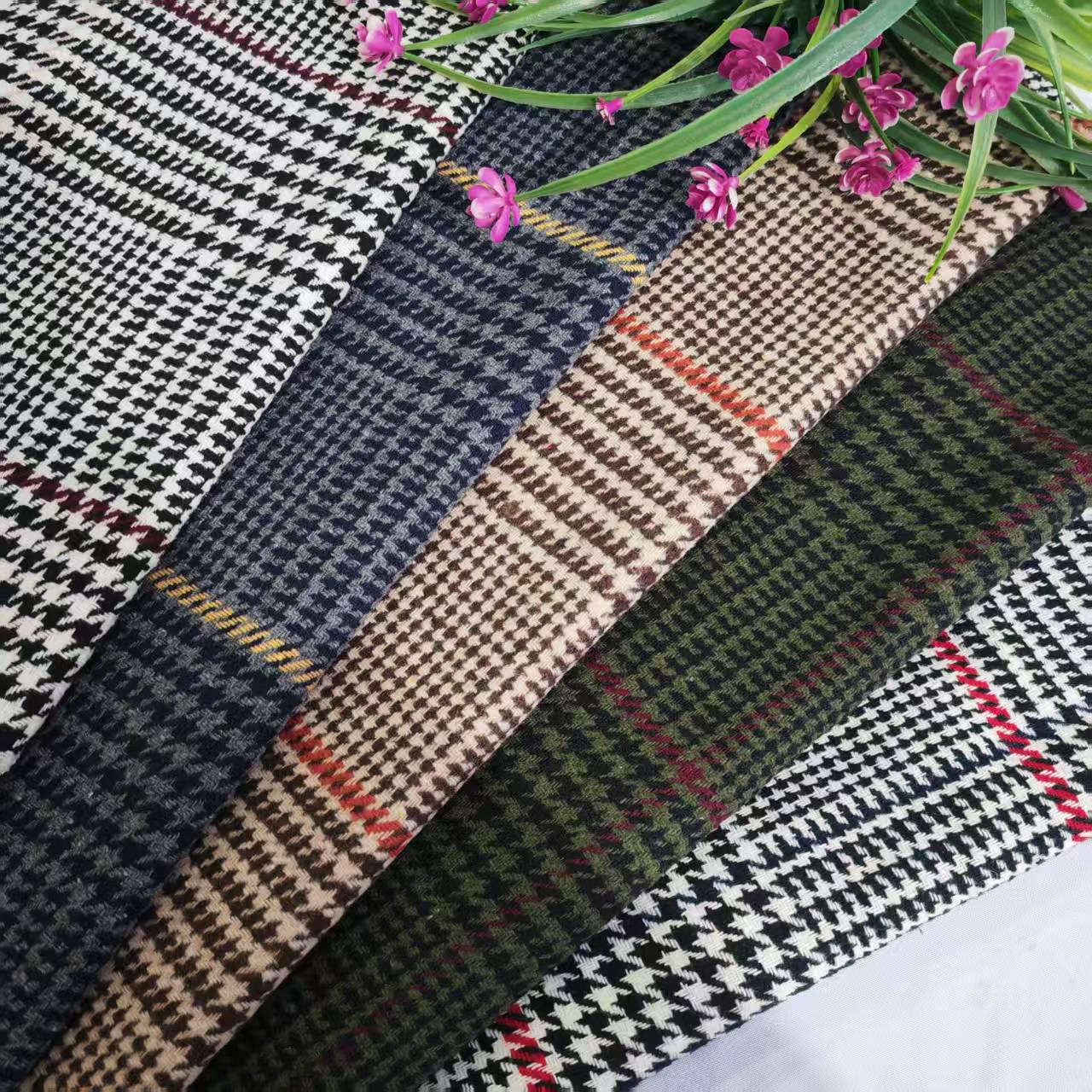 

Autumn/Winter Houndstooth Wool Coat, Shoes, Hats, and Bags Set with Coarse Wool Plaid Fabric 4# Bright Red Line with Black and White Check
