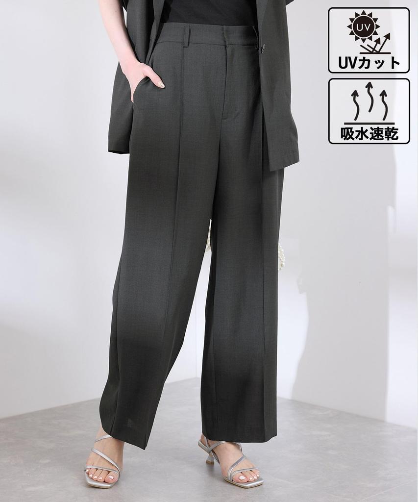 Rope Picnic Moisture Quick Sheer Straight Wide for GDS15430 Charcoal 40 [UV Protection, Wicking, Drying] Linen-Like Pin-Tuck Pants/Suitable