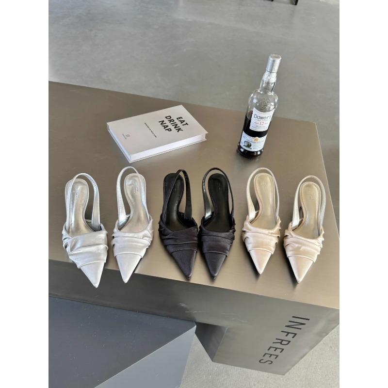 Brand Woman Slingback Shoes Fashion Spring New Fashion Ladies High Heels Elegant Med Heel Pointed Toe Slip On Sandals