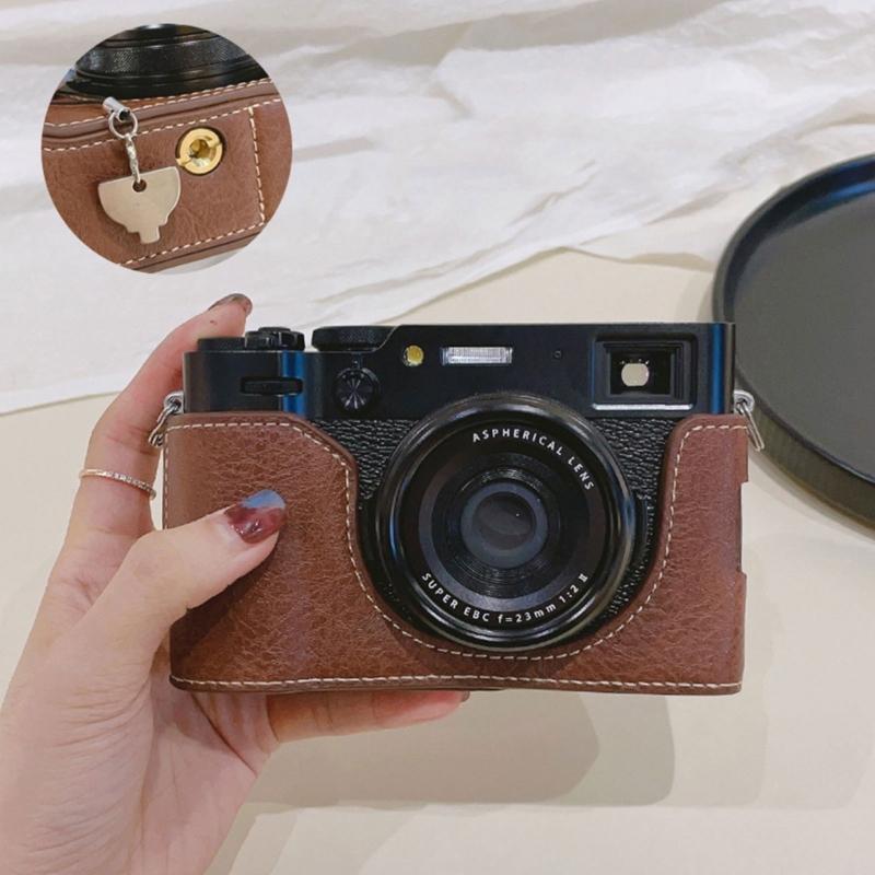 PU Leather Half Shell Case Vintaged Designing for X100VI Offering Quick Battery and Memory Card Swap