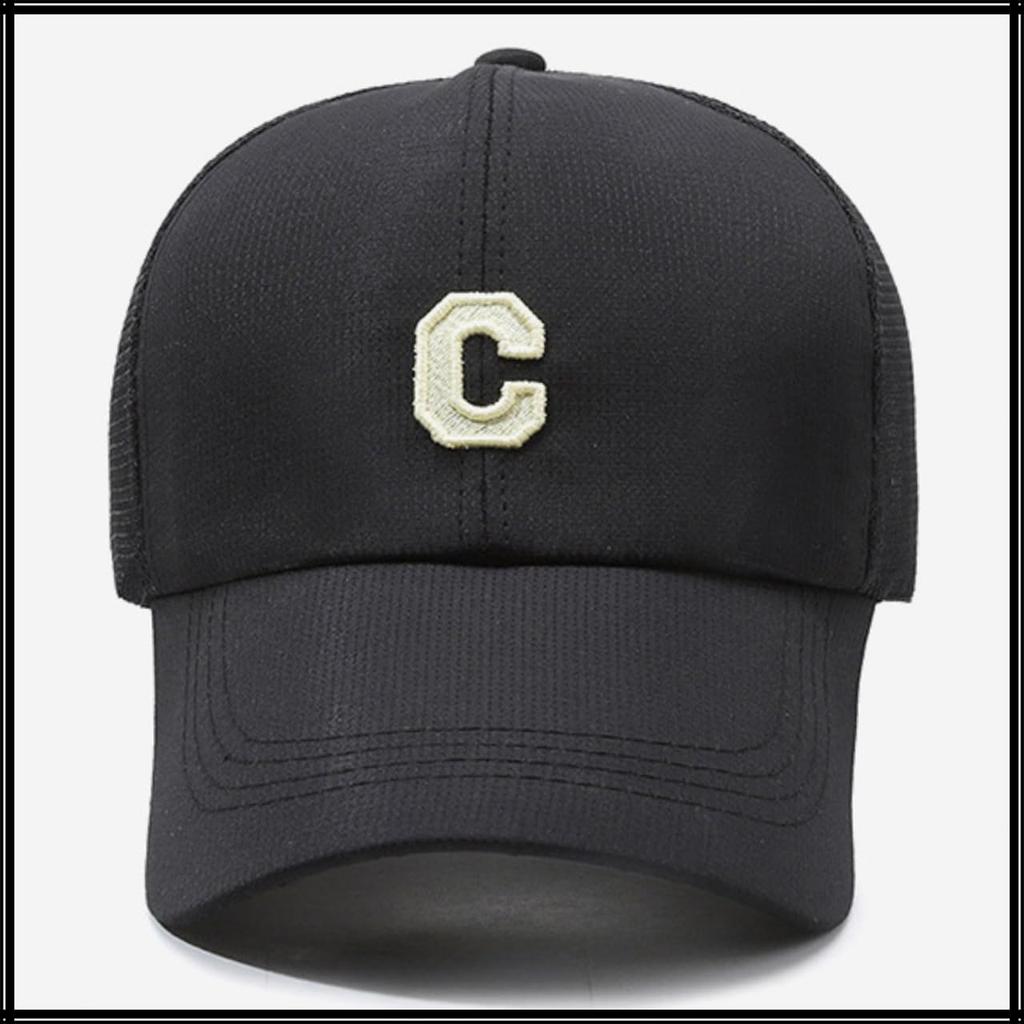 Bestickte Logo-Mütze Mesh-Kappe Outdoor Lässig Stilvoll Herren Damen CZA191 [White Fang] (Schwarz)