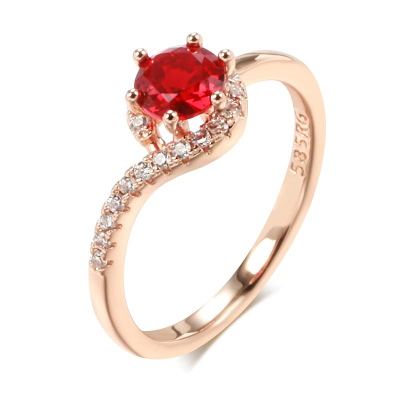 

Trend Rose Gold Color Wedding Ring For Women Round Red Natural Zircon Accessories Daily Fine Jewelry Crystal Gift 7