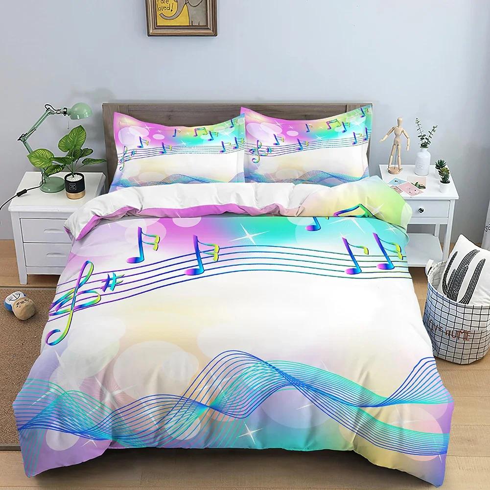 Musical Note Bedding Set 2/3pcs Music Theme Quilt Cover King/Queen Size with Pillowcase Fashionable Psychedelic Soft Duvet Cover
