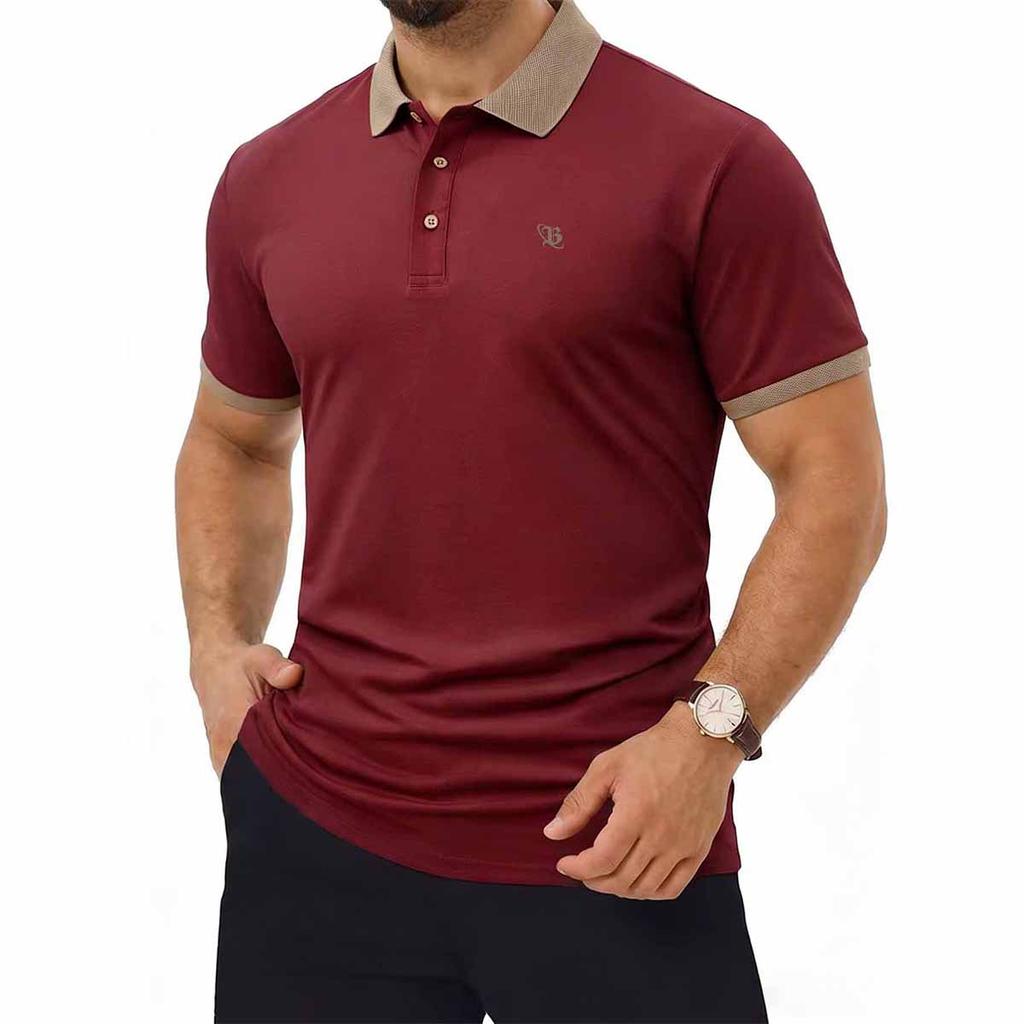 Men's Casual Short Sleeve Polo with Contrast Collar